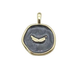 copper coin pendant with balck enamel, wing, gold plated, approx 14mm