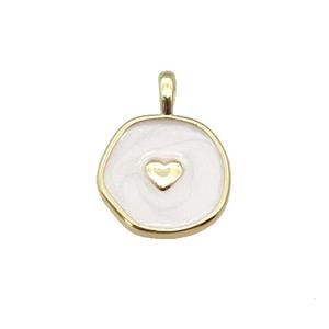 copper coin pendant with white enamel, heart, gold plated, approx 14mm