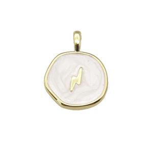 copper coin pendant with white enamel, lightning, gold plated, approx 14mm