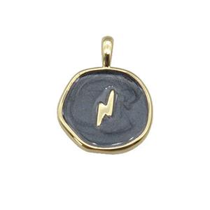copper coin pendant with black enamel, lightning, gold plated, approx 14mm