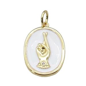 copper oval pendant with white enamel, hand, gold plated, approx 15-19mm