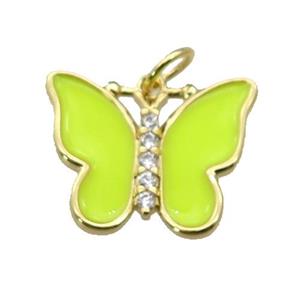 copper Butterfly pendant paved zircon with yellow enamel, gold plated, approx 16-20mm