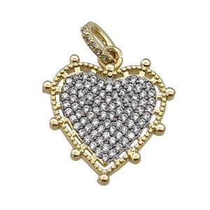 copper Heart pendant paved zircon, black plated, approx 19mm dia