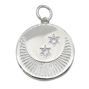 copper Moon star pendant paved zircon, platinum plated, approx 20mm dia