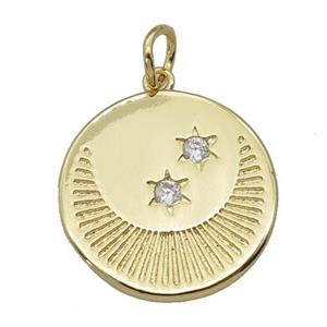copper Moon star pendant paved zircon, gold plated, approx 20mm dia