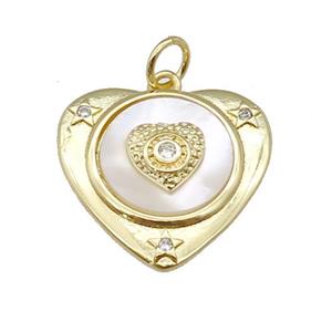 copper Heart pendant paved zircon, shell, gold plated, approx 22mm
