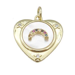 copper Heart pendant paved zircon, moon shell, gold plated, approx 22mm