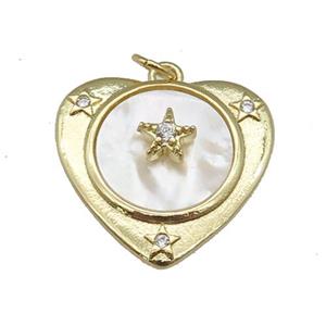 copper Heart pendant paved zircon, star shell, gold plated, approx 22mm