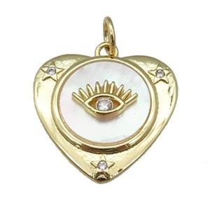 copper Heart pendant paved zircon, eye, shell, gold plated, approx 22mm