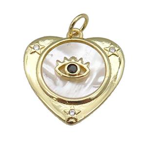copper Heart pendant paved zircon, eye shell, gold plated, approx 22mm