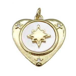 copper Heart pendant paved zircon, star shell, gold plated, approx 22mm