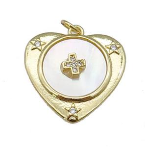 copper Heart pendant paved zircon, cross shell, gold plated, approx 22mm