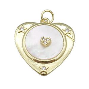 copper Heart pendant paved zircon, shell, gold plated, approx 22mm