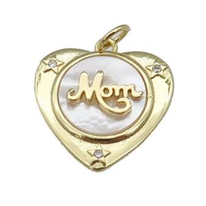 copper Heart pendant paved zircon, MOM shell, gold plated, approx 22mm