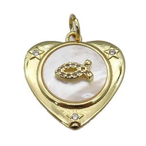 copper Heart pendant paved zircon, fish shell, gold plated, approx 22mm