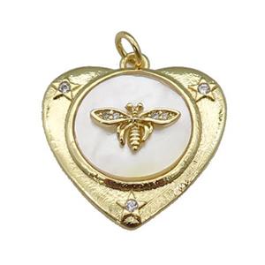 copper Heart pendant paved zircon, bee shell, gold plated, approx 22mm