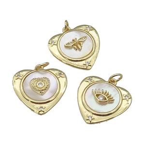 copper Heart pendant paved zircon, shell, gold plated, mixed, approx 22mm