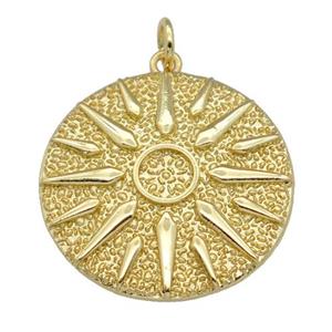 copper Sun disk pendant, gold plated, approx 23mm dia