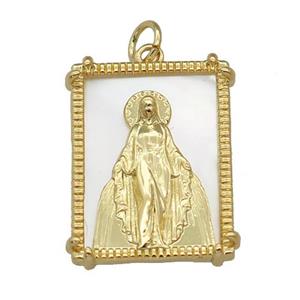 copper Frame pendant with Virgin Mary, shell, gold plated, approx 18-22mm