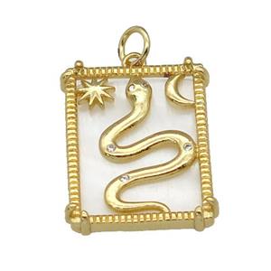 copper Frame pendant paved zircon, snake moon, shell, gold plated, approx 18-22mm