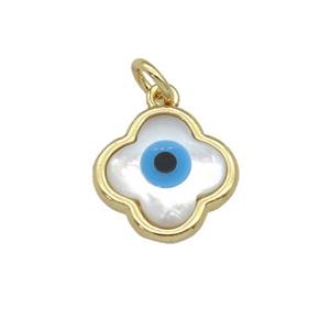 copper clover pendant with Pearlized Shell Evil Eye, gold plated, approx 12mm