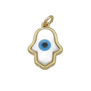 copper hand pendant with Pearlized Shell Evil Eye, gold plated, approx 12-15mm