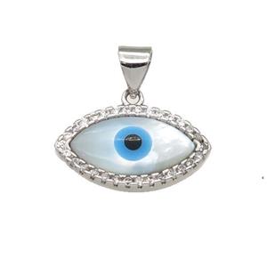 copper pendant paved zircon with Pearlized Shell Evil Eye, platinum plated, approx 10-17mm