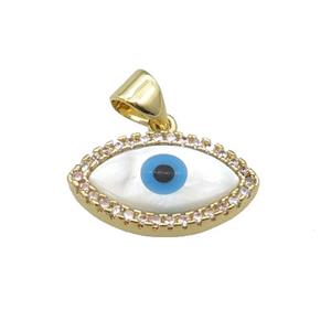 copper pendant paved zircon with Pearlized Shell Evil Eye, gold plated, approx 10-17mm