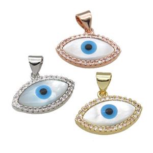 copper pendant paved zircon with Pearlized Shell Evil Eye, mixed, approx 10-17mm