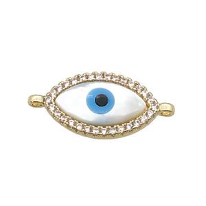 copper connector paved zircon with Pearlized Shell Evil Eye, gold plated, approx 10-17mm