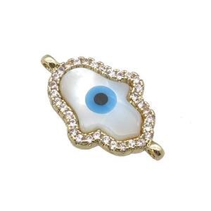 copper hand connector paved zircon with Pearlized Shell Evil Eye, gold plated, approx 14-18mm