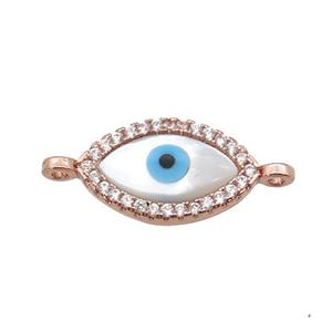 copper connector paved zircon with Pearlized Shell Evil Eye, rose gold, approx 10-17mm