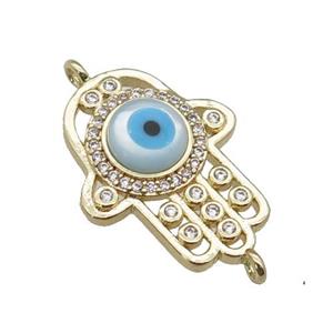 copper hand connector paved zircon with Pearlized Shell Evil Eye, gold plated, approx 16-20mm