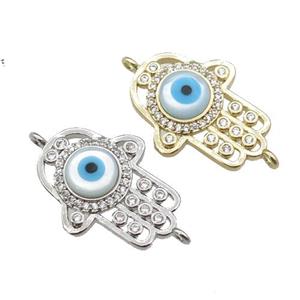 copper hand connector paved zircon with Pearlized Shell Evil Eye, mixed, approx 16-20mm