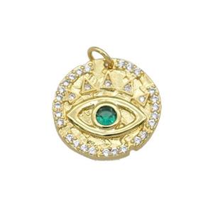 copper circle pendant paved zircon, eye, gold plated, approx 18mm dia
