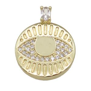 copper circle pendant paved zircon, eye, gold plated, approx 20mm dia