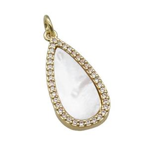 copper teardrop pendant paved zircon, shell, gold plated, approx 11.5-23mm