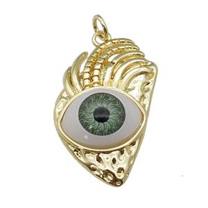 copper green Eye pendant, gold plated, approx 17-28mm