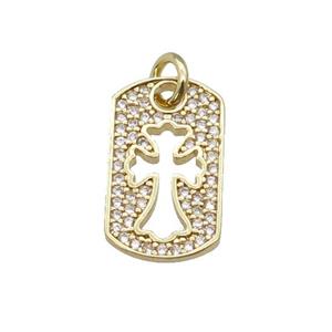 copper rectangle cross pendant paved zircon, gold plated, approx 10-17mm