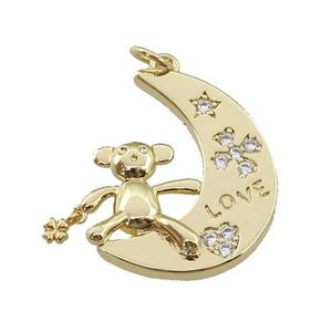 copper Moon mouse pendant paved zircon, LOVE, gold plated, approx 22-25mm