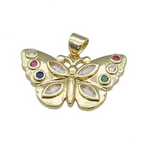 copper Butterfly pendant paved zircon, gold plated, approx 15-25mm