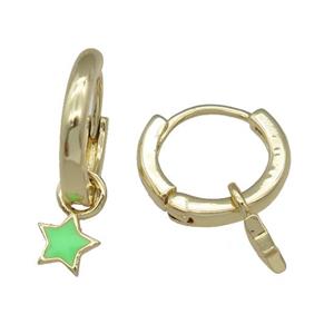 copper Hoop Earring with yellow enamel star, gold plated, approx 5.5mm, 13mm dia