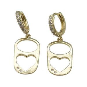 copper Hoop Earring paved zircon, gold plated, approx 12-19mm, 13mm dia