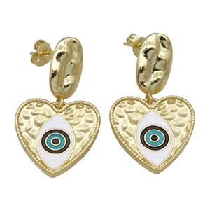 copper Stud Earring with heart, enamel Evil Eye, gold plated, approx 18-19mm, 8-13mm