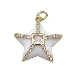 copper star pendant paved zircon, white enamel, gold plated, approx 20mm