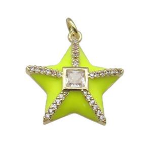 copper star pendant paved zircon, yellow enamel, gold plated, approx 20mm