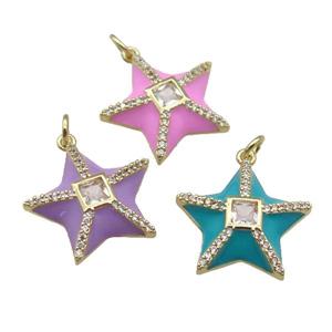 copper star pendant paved zircon, enamel, gold plated, mixed, approx 20mm