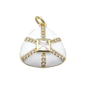 copper triangle pendant paved zircon, white enamel, gold plated, approx 17.5mm