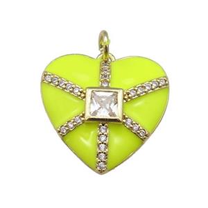 copper heart pendant paved zircon, yellow enamel, gold plated, approx 19mm