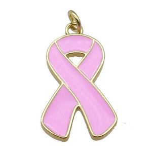 pink enamel Awareness Ribbon, copper pendant, gold plated, approx 15-23mm